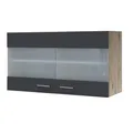 Flex-Well Glas-Hängeschrank "Morena", Basaltgrau/San Remo Eiche, grau, melaminbeschichtete Spanplatte