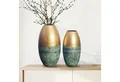 FINEBUY Tischvase FB108781 Vase 2er Set Blumenvase Aluminium Gold Patina Punziert Rund (2er Set Aluminium Gold Patina Blumenvase Modern), Dekovase Rund 2-teilig für Blumen Alu Tischvase