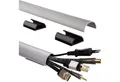 Hama Kabelkanal ALU Kabelkanal Kabel-Leiste Fußbodenkanal Silber (Set, Kabelkanal mit Zubehör), Kabelkanal halbrund Sockel Wand Boden Aufputz TV Beamer PC Audio HiFi