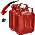 BW® Benzinkanister Metall 2x 5 Liter mit Ausgießer - Kraftstoffkanister Rot - RAL 3000 - TÜV-geprüft und UN-Zulassung - 0,8mm Stahl nach DIN 7274 - Made in Europe