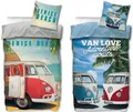 SkyBrands Bettwäsche VW Bulli - 2 x Bettwäsche-Set, Bus T1 Strand Beach, 135x200 & 80x80, Baumwolle, 100% Baumwolle