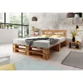 Lermowood Palettenbett M2 200 x 200 cm mit Kopfteil Geflammt Holzbett Massivholzbett Bett aus Paletten Seniorenbett Kinderbett Jugendbett - Weiß/Grau/Braun
