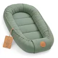 Musselin Babynest Nestchen Baby 90x50 cm - Babynestchen Neugeborene Nest für Kinder Bett und Babybett tragbar Kuschelnest Coccon für Jungen und Mädchen Baumwolle Salbeifarbe