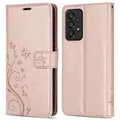 betterfon Hülle Kompatibel mit Samsung Galaxy A33 5G | Premium PU Leder Handyhülle Wallet Case für Galaxy A33 5G | Schutzhülle Blumen Klapphülle Handyhülle | Rosegold