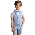 LOLANTA 4 STK Kleinkind Junge Sommerhochzeit Kinderanzug, Festliche Anzüge Westen Set für Kinder, Sommerlicher Jungen Anzug, Blau, 134-140 (Tag 140)