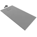Moments of Glass SMC BOREAL Duschwanne 180x80 cm – extra flache Duschtasse (26 mm), rutschfest & robust, Schieferoptik, inkl. Ablaufgarnitur mit Deckel, Grau