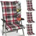 Beautissu 4er Set Hochlehner Auflagen Set Gartenstühle 120x50 cm Polster Rot Kariert – 6cm Dicke Polsterauflage Bequem, rutschfest & UV-Lichtecht 5 – Stuhlkissen Sitzauflage – Sunny RK