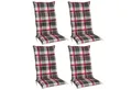 Beautissu Hochlehnerauflage 4er Set Hochlehner Auflagen Set 120x50 cm Polster Rot Kariert, 6cm Dicke Polsterauflage rutschfest UV-Lichtecht 5 Stuhlkissen