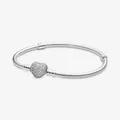 PANDORA Armband Schlange Silber Herz Verschluss Steine weiß Länge 19 cm 590727CZ