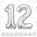 Geburtstag zahlen luftballon 12 jahre | Folienballon Sliber- Folienballon in 40"-101cm Geburtstagsdeko - Ballon Zahl Deko zum Geburtstag fliegt mit Helium für Mädchen Junge 12.Geburtstags