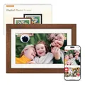 Frameo Digitaler Bilderrahmen WLAN 10.1 Zoll Walnussholz Elektronischer Bilderrahmen mit 32GB, 1280 * 800 HD IPS Touchscreen, Fotos/Videos Teilen über Frameo APP, Geschenk für Männer und Frauen