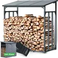 holz4home® Kaminholzregal Außen Holzlager I Größe: 140 x 70 x 145 cm LxBxH I Brennholzregal inkl. Ofenhandschuh I Überdachung mit Stapelhilfe - Grau