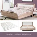 Homestyle4u Holzbett 160x200 cm Doppelbett mit Lattenrost Grau Eiche Kunstleder Weiß