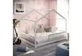 CADANI Kinderbett Malte Hausbett Bodenbett Rausfallschutz abnehmbar bis 200 kg belastbar (140x200 cm, Montessori Kinder- & Jugendbett aus Kiefer Massivholz), inkl. stabilem Roll-Lattenrost, langfristig nutzbar, Weiss