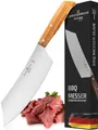 Schwertkrone® Grillmesser BBQ Messer [MADE IN SOLINGEN - GERMANY] - Fleischmesser extrem Scharf - Tranchiermesser - Küchenmesser Scharf Profi Messer - Chef Knife - Oliven-Holzgriff (Klinge: 22cm)