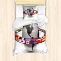 ABAKUHAUS Welt Bettbezug Set für Einzelbetten, Orbit von Nationalflaggen, Milbensicher Allergiker geeignet mit Kissenbezug, 135 cm x 200 cm - 80 x 80 cm, Mehrfarbig