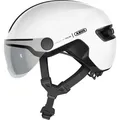 ABUS Stadthelm HUD-Y ACE - stylischer Fahrradhelm mit Visier und magnetischem, aufladbarem LED-Rücklicht - für Damen und Herren - Weiß Glänzend... - Weiß
