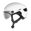 ABUS Stadthelm HUD-Y ACE - stylischer Fahrradhelm mit Visier und magnetischem, aufladbarem LED-Rücklicht - für Damen und Herren - Weiß Glänzend, Größe S