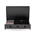 Cozze® Combo 900 | 2-in-1 Gasgrill und Plancha in schwarzer Edition | 3 Brenner mit Deckel & Thermometer | Emaille-Gusseisen-Plancha-Griddle