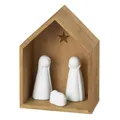 Kleine Krippe 4tlg. aus Akazienholz, unbehandelt mit Porzellanfiguren in der ...