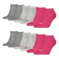 PUMA 6 Paar Unisex Herren Damen Sportsocken Kurzsocken Sneaker Socken, Farbe:Mehrfarbig, Größe:35-38, Artikel:-656 middle grey melange/pink