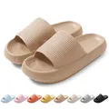 HEOAARG Badelatschen Herren Damen Original Badeschuhe Wolke Badeschlappen Rutschfest Schlappen Wolkenschuhe Weich Cozislides Slippers Flip Flops Innen & Außen，Khaki，38-39 EU
