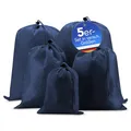 EAZY CASE Koffer Packbeutel Set 5-teilig, Reisebeutel in verschiedenen Größen, Koffer Organizer auch für Rücksäcke und Taschen, Wäschesack, Stausack mit Kordelzug, Dunkel Blau, Blau