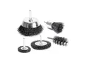 S&R Drahtbürste Set für Bohrmaschinen, gewellter Stahldraht - Rundschaft 6mm, Winkelschleifer, Flex, (Set 5 tlg, 5-tlg., Scheiben-, Topf-, Pinsel- und Zylinderstahlbürste), für Sicheres entrosten, entgraten, abtragen, schleifen und bearbeiten