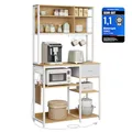 VASAGLE Küchenregal mit Steckdosen, Standregal, 40 x 100 x 180,4 cm, Backregal, verstellbare Ablagen, Stoffschublade, 12 Haken, Küche, goldeichenfarben-wolkenweiß KKS027Y02