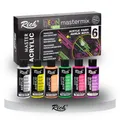 Rich Mastermix Acrylfarben Neon Set, 6x60 ml, Leuchtende Neonfarben, Fluoreszierend, Schwarzlicht Aktiv, Glow in the Dark, Ideal für Basteln, Malen, DIY, Kunst & Dekoration