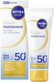 NIVEA SUN Sonnenschutz LSF 50+, mattierende Sonnencreme für das Gesicht mit Anti-Glanz-Effekt, atmungsaktive Sonnenmilch mit leichter Textur, Breathable UV Gesicht Mattierend (40 ml)