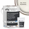 2K Fliesenlack Fliesenfarbe Wand Bodenfliesen W712 Reinweiss RAL 9010 - 2,5Kg