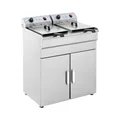 Royal Catering Kommerzielle Fritteuse mit Unterschrank Kapazität 2 x 16 l 12 kW 400 V 60-200 °C Kaltzone Ablasshahn autom. Abschaltung Thermoschutz Cool-Touch-Griff