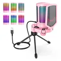 FIFINE Gaming Mikrofon PC, USB Microphone für PS4 PS5 Mac, mit Mikrofon Ständer, Stummschalttaste, Popfilter, Shock Mount, für Streaming Podcast Studio