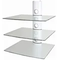 NEG HiFi-Regal Suspender 503W HiFi-Rack Konsolen-Rack Wandregal schwebend (weiß) mit 3 großen Glas-Ablagen (transparent) und Kabelmanagement-System