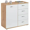 CARO-Möbel Kommode Sideboard Schrank Chicago in Wotan Eiche/weiß, mit 1 Tür und 4 Schubladen Highboard