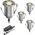 ledscom.de LED Boden-Einbauleuchte BINO für außen, IP67, 32mm Ø, warmweiß, 4er Set