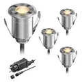 ledscom.de LED Boden-Einbauleuchte BINO für außen, IP67, 32mm Ø, warmweiß, 4er Set