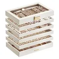 SONGMICS GISELLA Kollektion - Schmuckkästchen 6 Ebenen, Schmucktablett stapelbar, Schmuckkasten, Schmuckbox Glasdeckel, 17 x 28 x 25,3 cm, Schmuckeinsatz Schubladen, Geschenkidee, weiß JBC195W01