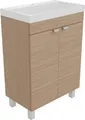 paplinskimoebel Badezimmerschrank Waschbeckenunterschrank Waschtisch Unterschrank Eiche Mineralguss 57x34x84 mit 2 Türen Selbstmontierter Standschrank