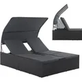 Polyrattan Doppelliege Syros - Garten Sonnenliege Für 2 Personen - Outdoor Liege Mit Dach & Auflagen - Kopfteil Verstellbar - Schwarz - Juskys