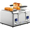 Steinborg 4 Scheiben Edelstahl Toaster | Brötchenaufsatz | 2x digitale Displays mit Countdown | Cool-Touch Gehäuse | Krümelschublade | 1630 Watt | - Silber
