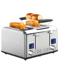 Steinborg Toaster Langschlitz | Digitales Display mit Countdown | Beleuchtete Tasten | 4 Scheiben Toastautomat | XXL Toaster | 1630 Watt | Brötchenaufsatz | Auftau-Funktion | Krümmelschublade |