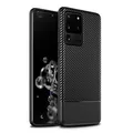 doupi PerfectFit Hülle kompatibel für Samsung Galaxy S20 Ultra (S20Ultra), Ultra Dünn TPU Ruschfeste Oberfläche Carbon Fiber Look Cover Bumper Schutz Schale Case Taschenschutz Handyhülle, schwarz