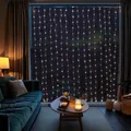 LED Lichtervorhang Silberdraht 10 Stränge Weihnachtsdeko Fenster 0,9x1m Außen