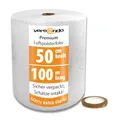 versando Premium Luftpolsterfolie extra stark 100m x 0,5m Versand, Verpackung, Umzug Noppenfolie Bubble Wrap LPF Rolle und versando Klebeband 19mm x 66m