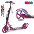 AREBOS Cityroller Tretroller Pink | LED-Räder, höhenverstellbar & klappbar - Rosa