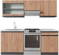 Küchenzeile Vicco R-Line Goldkraft Eiche/Anthrazit 200 cm  J-Shape, AP Marmor, Model 43184