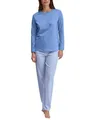 CALIDA Lovely Nights Pyjama, Schlafanzug, lang Damen, 100% Baumwolle, atmungsaktiv, hautfreundlich, pflegeleicht Hydrangea Blue 36-38