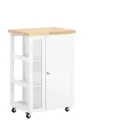 Fkw75-wn Küchenwagen Servierwagen Beistellwagen Rollwagen Mit 1 Tür Und 3 Regalböden Weiß-natur Bht Ca.: 60x90x40cm - Sobuy